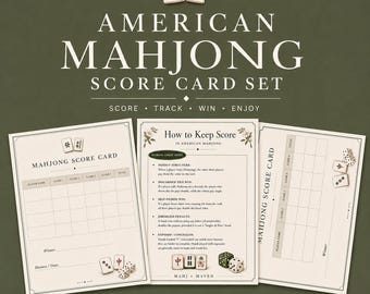 American Mahjong Score Card & Scoring Spickzettel zum Ausdrucken | So halten Sie den Punktestand | Tischseite Halbe Seite Mini Scorecards | PDF-Datei
