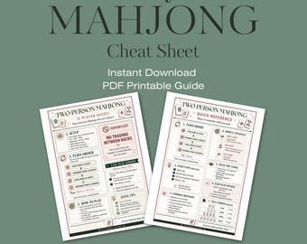 2 Spieler Mahjong Spickzettel | Zwei Personen Mahjong Regeln | Amerikanisches Mahjong Printable | Mahjong Anleitung für Anfänger | Mahjong-PDF