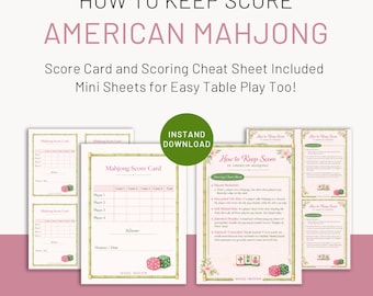 Mahjong Score Card Printable, American Mahjong Score Sheet, Mahjong Cheat Sheet, Game Night Printable, Mahjong Gift, How to keep score