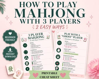 How to Play Mahjong with 3 Players Printable | American Mahjong Cheat Sheet | 3 Person Mahjong Rules | Ghost Player Guide | Instant Download