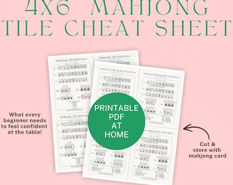 Mahjong Tile Mini Cheat Sheet Cards | Tableside 4x6 Quick Reference Identification | American Mahjong Guide Printable | Beginner Mahj Help