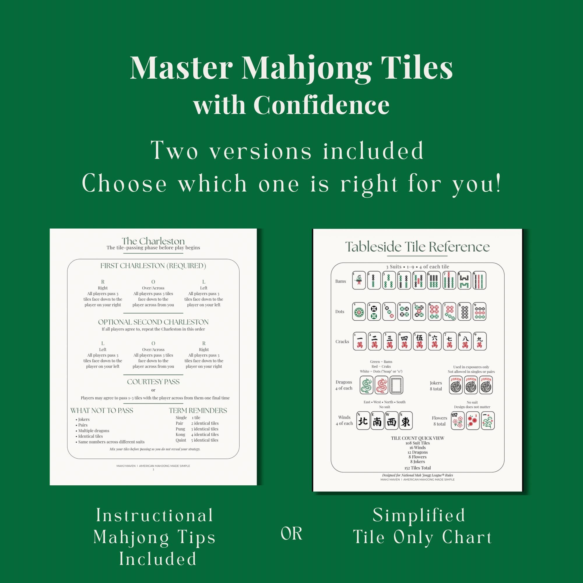 Mahjong Guide American Mahjong Tile Cheat Sheet Printable | Beginner Mahjong Guide ...