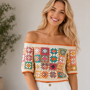 Mosaic Bloom Top Pattern | Colorful Patchwork Crochet | Boho Festival Outfit