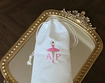 Personalized Embroidered Velvet Ballerina Drawstring Pouch – Custom Monogram Ballet Shoe Bag