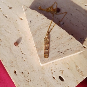 Collar con nombre egipcio en oro de 14 quilates, cartucho con jeroglíficos personalizados, placa con escritura egipcia, joyería mitológica, colgante con alfabeto secreto, arte antiguo.