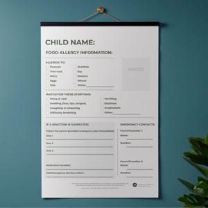 Lebensmittelallergie Informationen Poster | Schulnotfallplan (A4/US Letter PDF)