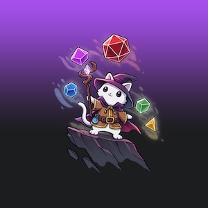 Cat Wizard PNG, Cute RPG Mage Cat, Fantasy Tabletop Gamer Sublimation, Digital Download