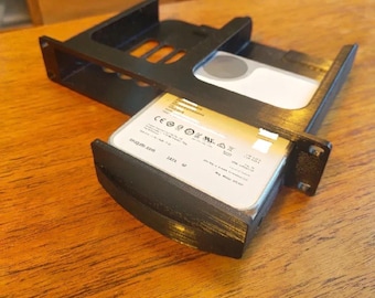 Módulo de montaje en rack para dos discos duros de 3,5" impreso en 3D (1U, PETG-CF, negro)