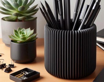 Portalápices negro moderno y minimalista impreso en 3D