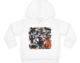 Spooky Halloween-Szene Kleinkinder Hoodie | Kürbis, Gespenster & Fledermäuse
