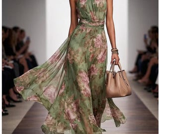 Robe longue fleurie dos nu | Robe d'été longue et élégante pour femme