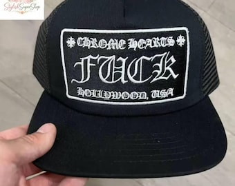 Black Gothic Trucker Hat, FUCL Embroidered Cap, Streetwear Mesh Snapback