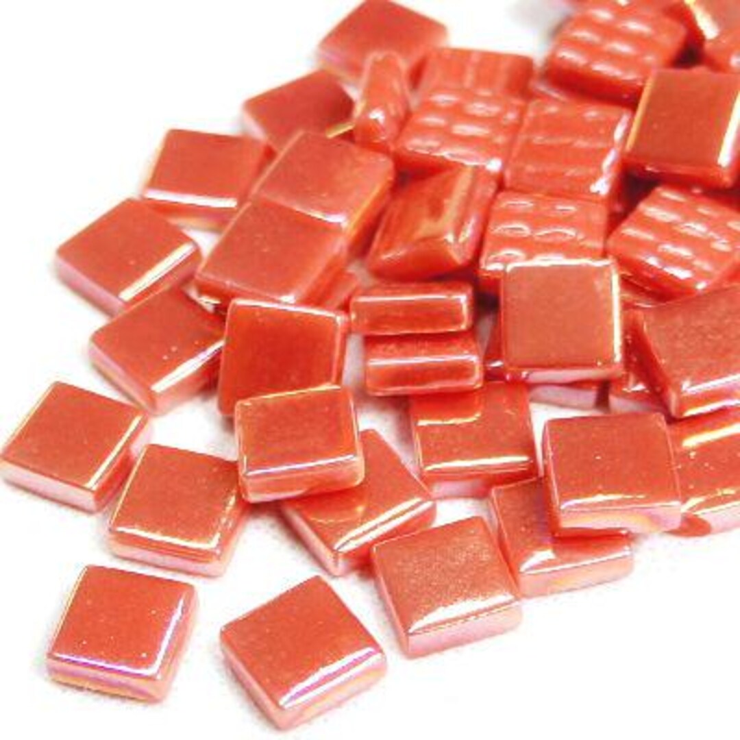 12 Mm Iridescent Watermelon Red Square Mosaic Glass Tile Pieces - 50 ...