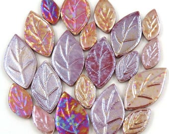 25 tiles Iridescent Ceramic Leaves Mosaic Tiles - Caladium - Mixed Sizes - Mixed Colors