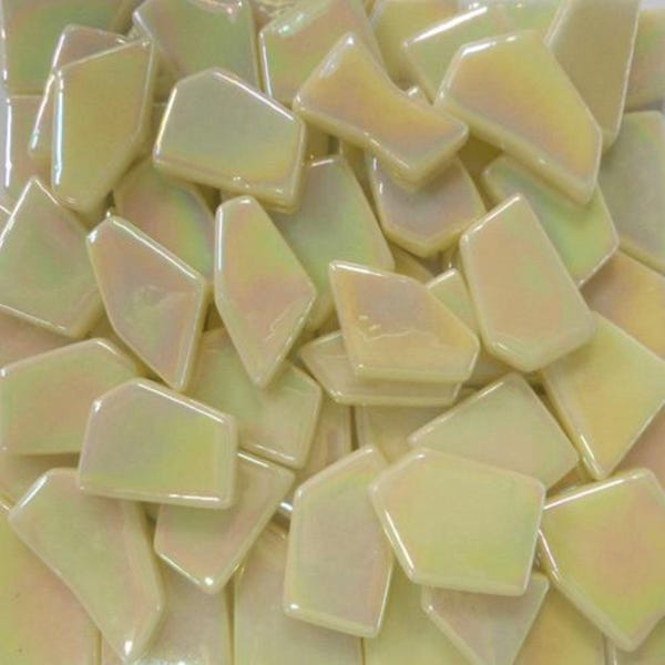 Iridescent Creme Odd Cut Snippets Glass Mosaic Tile Pieces – 25 Tiles – Recycled Glass