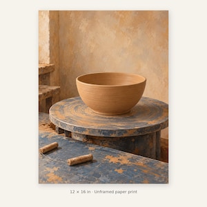 Pottery Wheel Art Print, Clay Studio Wall Art, Unframed