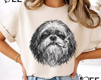 Dog Smoking Cigarette Funny Shih Tzu Meme PNG: Vintage Grumpy Dog Humor, Sarcastic Pet png, Retro Canine Graphic (Digital Download)
