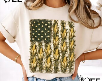 Vintage Corn American Flag PNG: Rustic Farm Harvest Graphic (Digital Download)