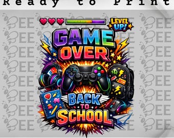 Game Over Back To School PNG: Retro Gamer First Day Student Clipart (Digital Download)