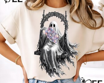 Halloween Ghost Swing PNG: Spooky Balloon Clipart, Autumn Sublimation (Digital Download)
