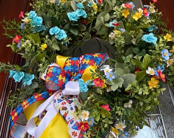 Autism Awareness Wreath for Front Door