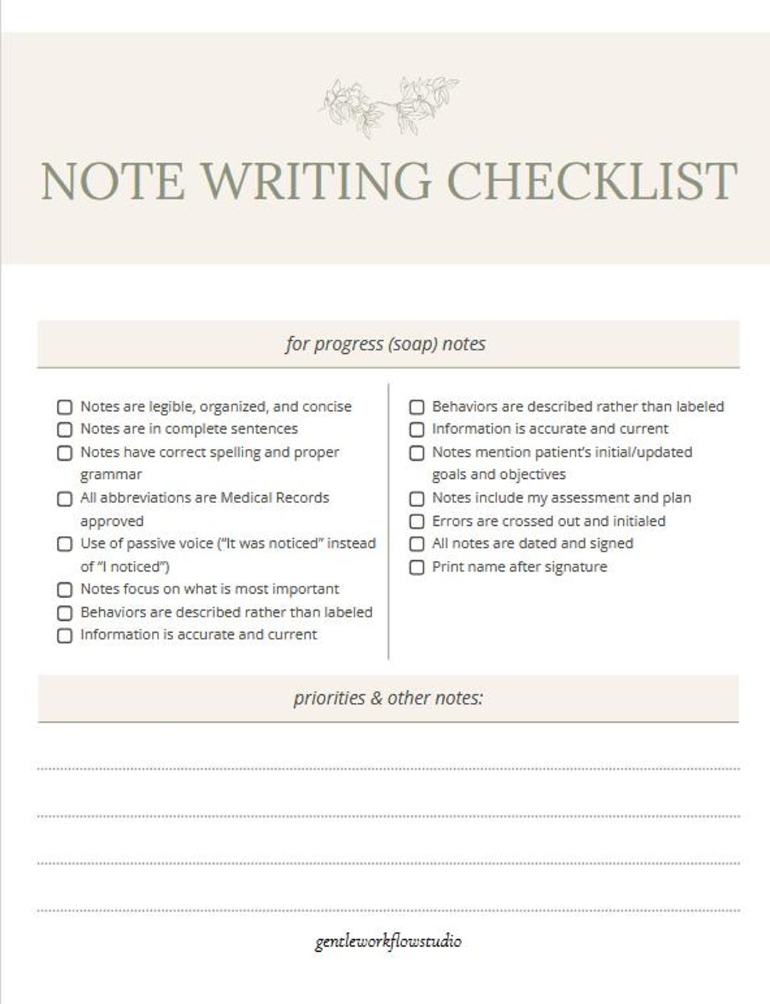 SOAP Progress Note Checklist | Therapy & Healthcare Documentation Guide ...