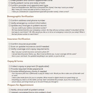 Patient Check-In Workflow Checklist | Medical Receptionist Front Desk Guide | Clinic Intake Process Template (PDF)