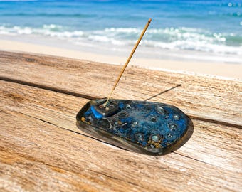 Handmade Resin Incense Holder, Coastal Decor, Luxury Incense Burner Tray, Meditation Gift , Home Decor, Ocean Inspire Resin Art,