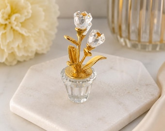 Vintage Swarovski Crystal Flower Pot Figurine – Gold Tone Floral Miniature