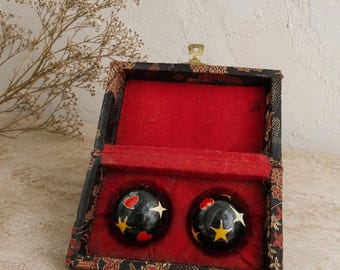 Vintage Chinese Baoding Meditation Balls with Original Silk Box