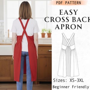 Patron de couture facile de tablier croisé dans le dos, tablier tablier de style japonais pour femme, cuisine et autres lieux de travail, téléchargement numérique PDF pour débutant