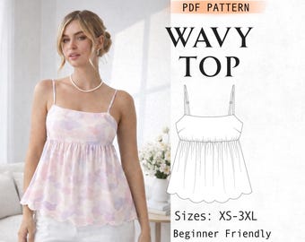 Wzór na top z wiązaniem na plecach, damski top z baskinką, łatwy w noszeniu top babydoll na lato, dla początkujących, rozmiary XS-3XL