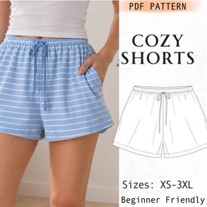 Women Shorts Sewing Pattern, Boxer Shorts Pattern, Beginner Pajama Shorts Pattern, High Waist Wide Leg Shorts, Elastic Waist Lounge Shorts