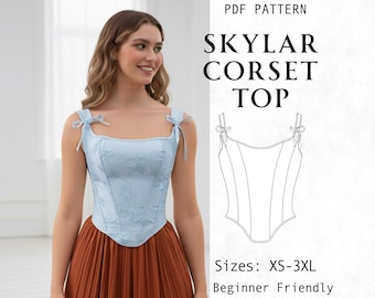 Prosty wzór na gorset, gorset vintage ze sznurowaniem w formacie PDF, gorset Cottagecore z wiązaniem na ramiączkach, wykrój na biust dla początkujących, model DIY dla kobiet XS-3XL