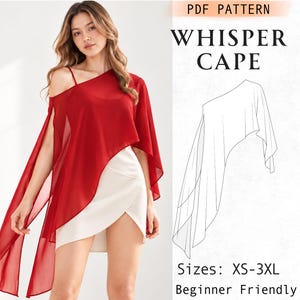 Patrón de costura para minivestido tipo capa, superposición de gasa con hombros descubiertos, patrón para top tipo capa, vestido tipo capa para novias, vestido de fiesta, tallas XS-XXXL