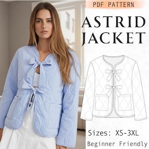 Jacket Front Tie Sewing Pattern, Easy Long Sleeve Coat Pattern PDF, Women Beginner Jacket With Pockets, Beginner Friendly, Sizes XS-XXXL
