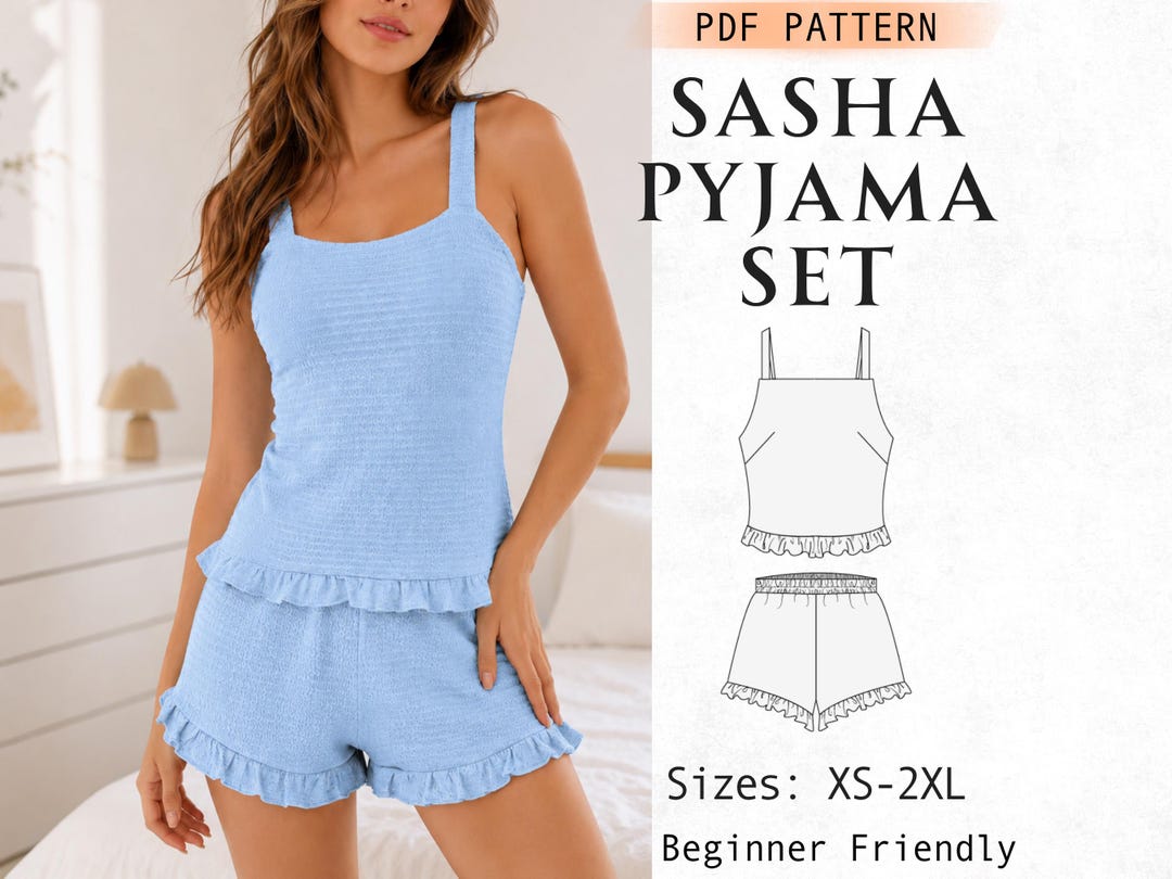 Pajama Set Sewing Pattern, Easy Shorts and Top Ruffle PDF Pattern ...