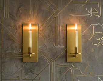 Verdigris koperen wandkandelaar, Marokkaanse ambachtelijke kandelaar, rustiek groenblauw decor (set van 2)