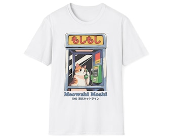 Meowshi Moshi Katze Telefonzelle T-Shirt Retro 90er Jahre Anime Kawaii Shirt T-Shirt (Gildan Softstyle)