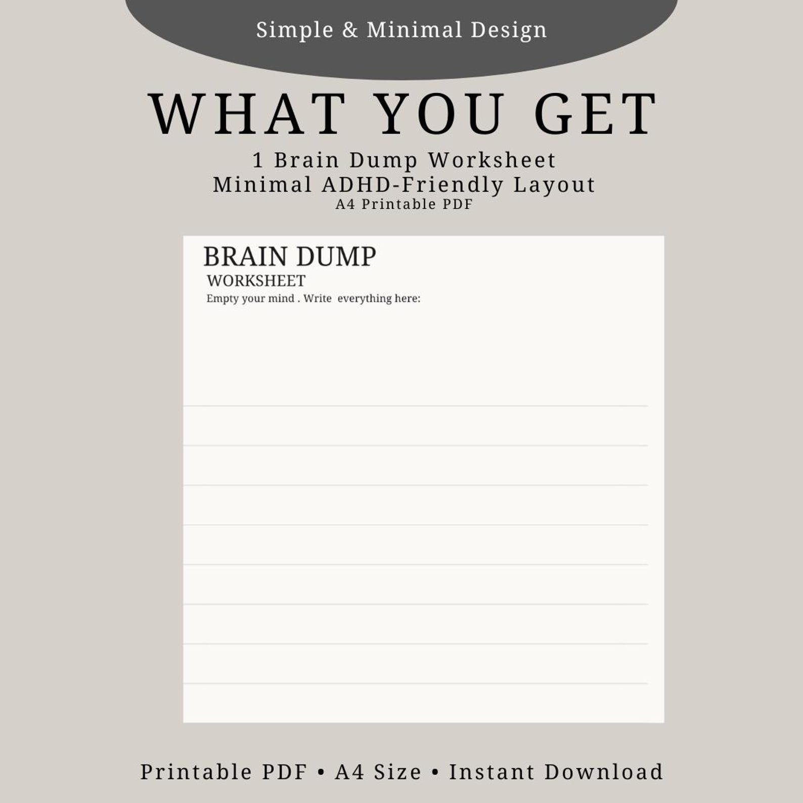 ADHD Brain Dump Worksheet Printable | Overwhelm Reset Page | Minimal ...