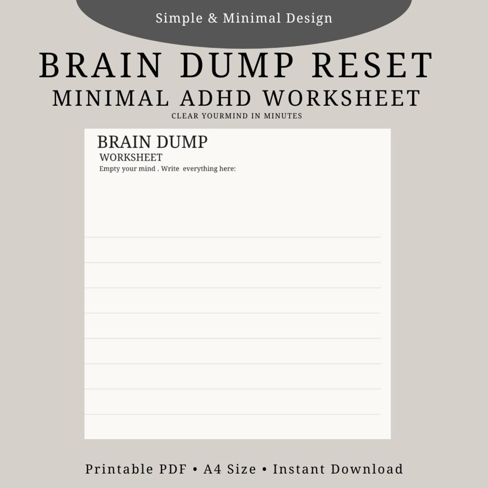 ADHD Brain Dump Worksheet Printable | Overwhelm Reset Page | Minimal ...