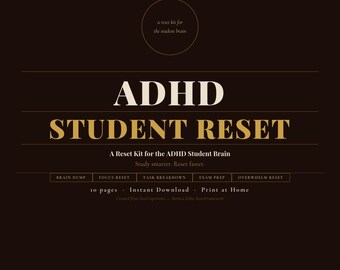 Adhd Student Reset Kit | 10 Printable Worksheets | Neurodivergent Gift | Student Planner | Instant Download