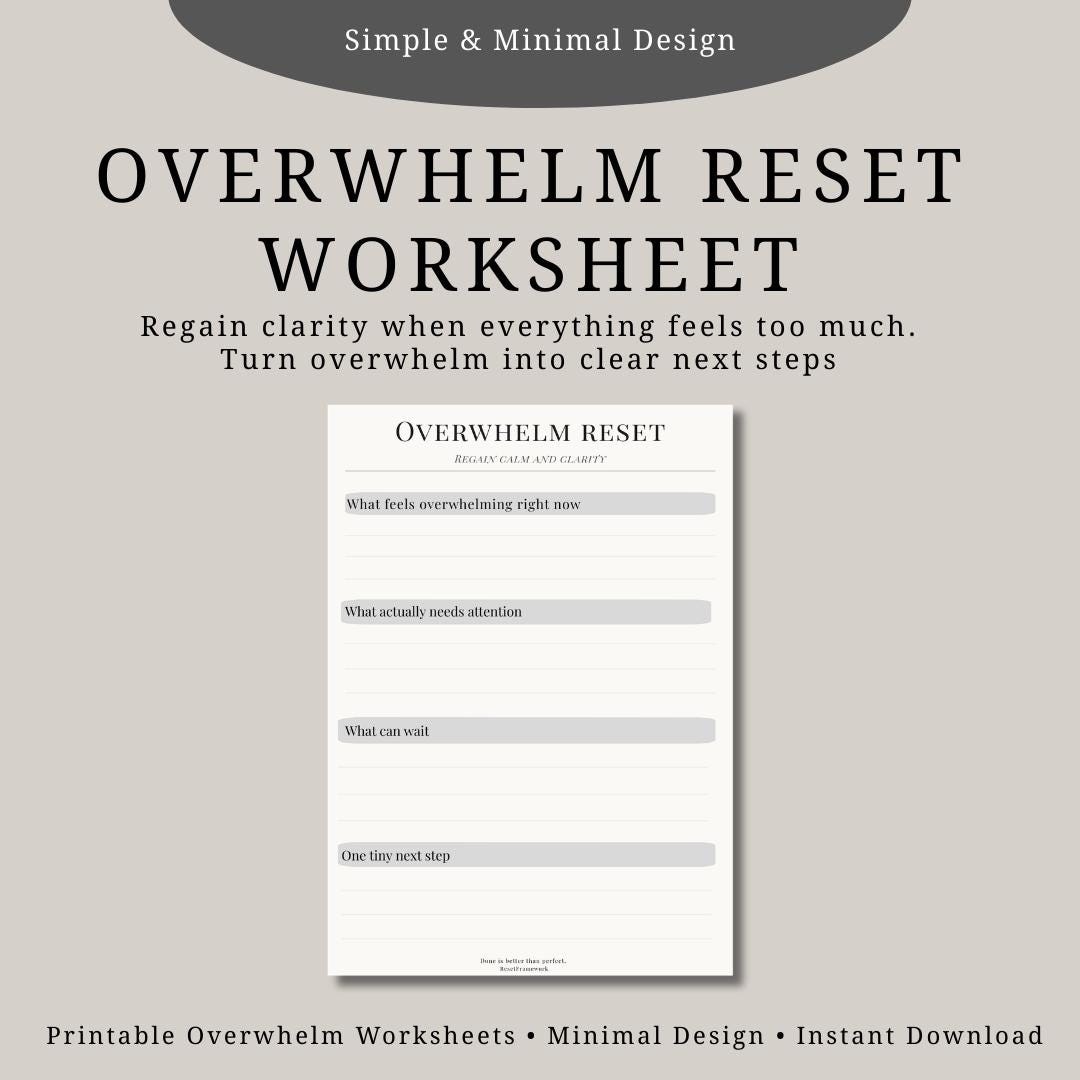 Overwhelm Reset Worksheet | ADHD Printable Planner | Mental Clarity ...