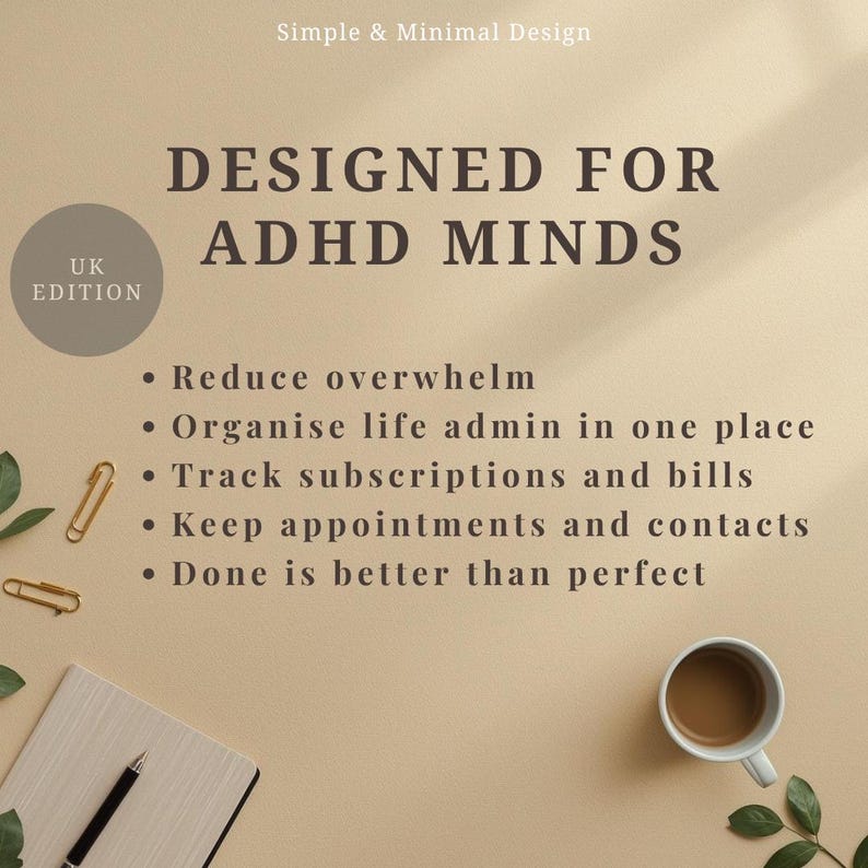 Adhd Life Admin Planner | Neurodivergent Gift | Adult Adhd Daily Planner Printable | UK Executive Function Organizer | PDF Download image 5