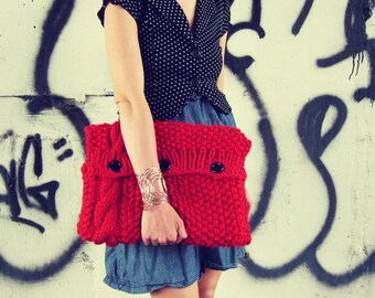 Knitted Laptop Sleeve Computer Cozy Electronic Case Red Cable Knit With Buttons Gadget Accessories