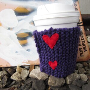 Coffee Cozy -  Knitted coffee Cozy, Coffee Sleeve, Purple Cozy, Cute coffee cozy, Fun coffee cozy, Stocking Stuffer, mug warmer