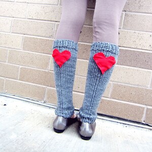 Leg Warmers Knit Gray Red Heart Valentines Day Teen Leggings Womens Ladies Adult Crochet image 3