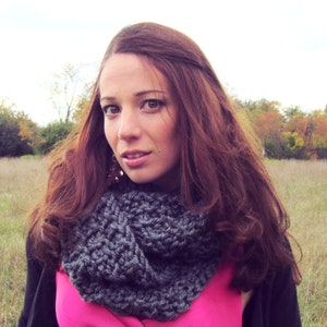 Knit Cowl Scarf Chunky Grey Cowl
