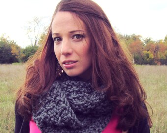 Knit Cowl Scarf Chunky Grey Cowl