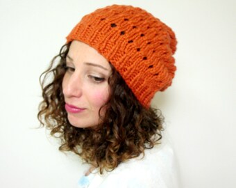 Warm Knit Hat Womens Knitted Hats Winter Beanies Orange Slouchy Hat Etsy Accessories Ladies Cap Fashionable Knits Handmade Crochet Gifts